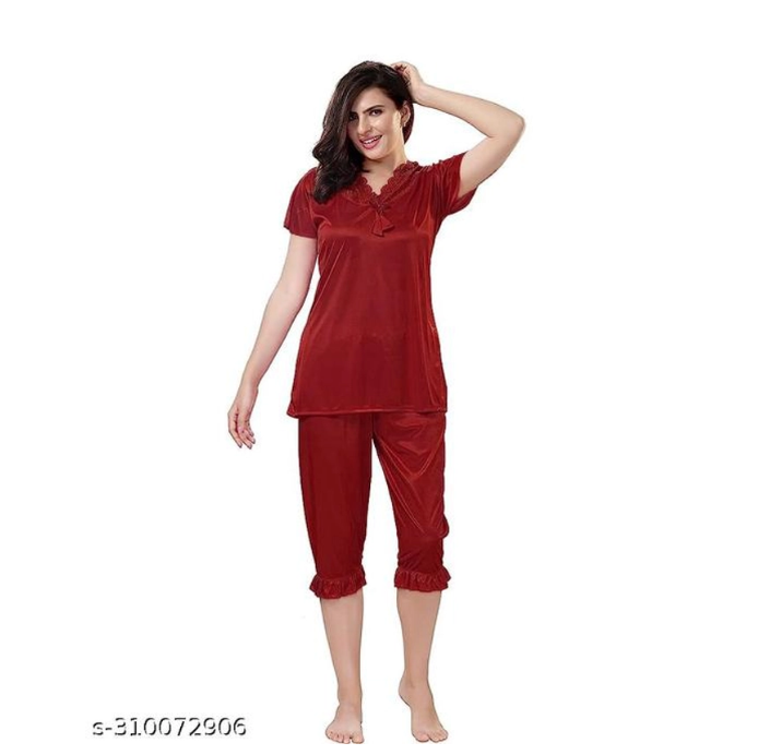 Women Night Suit Maroon | Comfortable Cotton Sleepwear Set for Ladies | Stylish Nightwear | General Store India