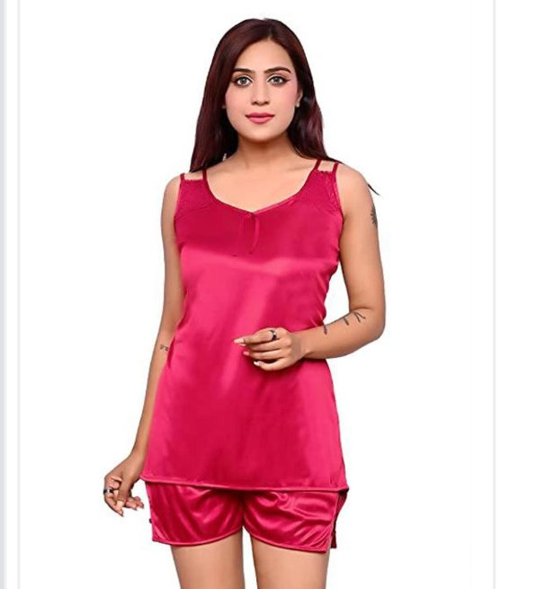 Satin Nightdress Set for Women Pink | Soft Comfortable Stylish Nightwear | General Store India