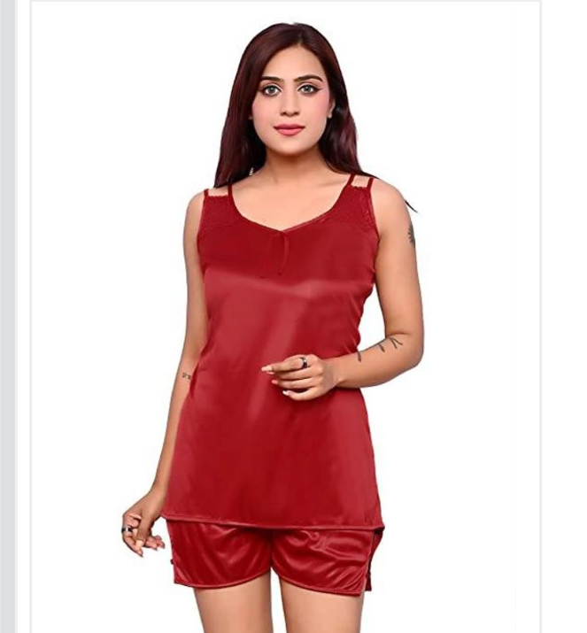 Satin Nightdress Set for Women Red | Soft & Stylish Sleepwear Set | General Store India