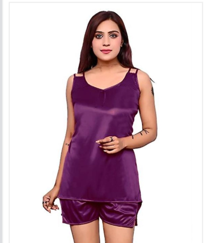 Satin Nightdress Set for Women Purple | Comfortable & Stylish Sleepwear | General Store India