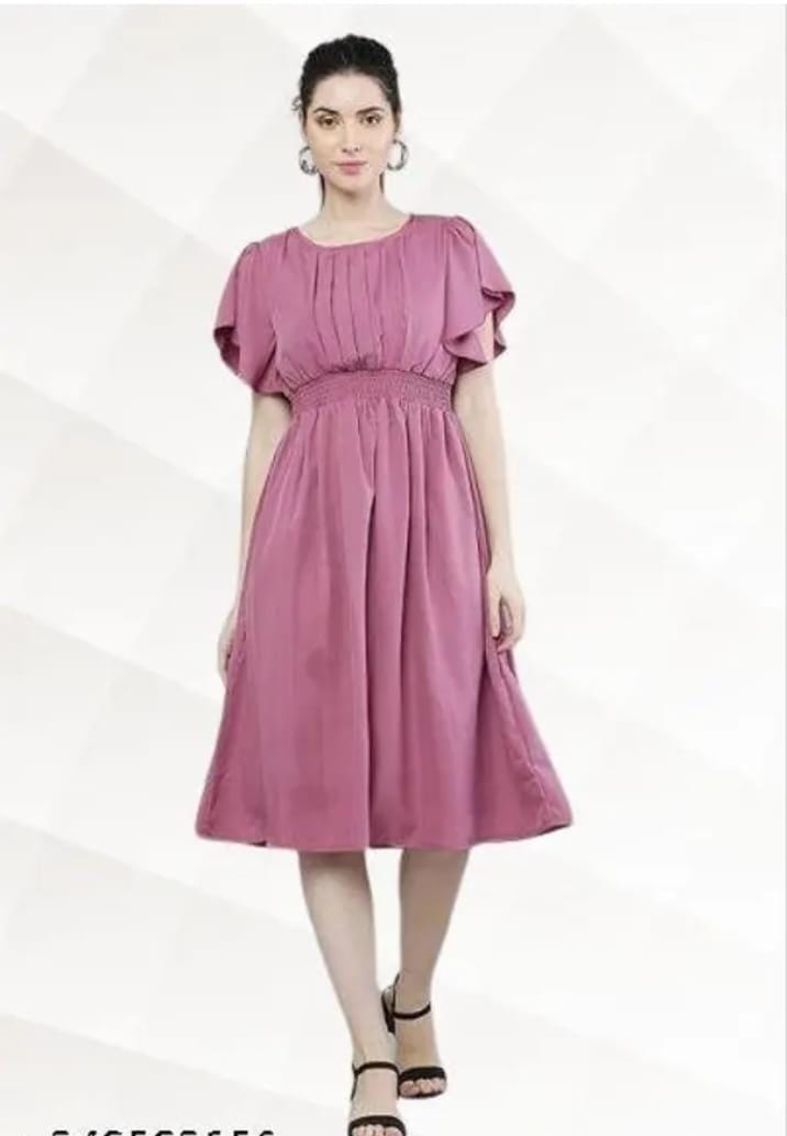 Women Pink Solid Viscose Rayon Fit & Flare Dress | Stylish Casual Party Dress | General Store India