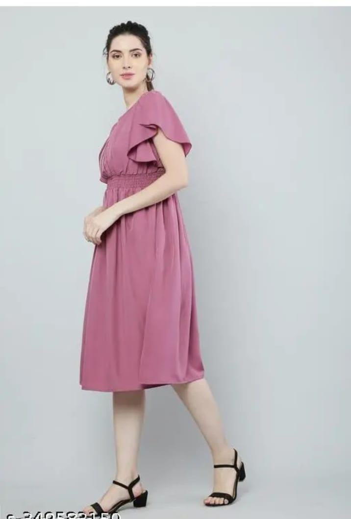 Women Pink Solid Viscose Rayon Fit & Flare Dress | Stylish Casual Party Dress | General Store India
