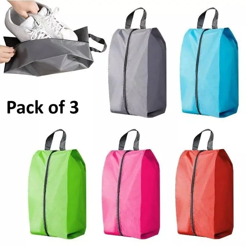 Portable Shoe Storage Bags Pack of 3 | Travel Shoe Organizer Bags, Waterproof Zipper Shoe Pouch for Men, Women & Kids
