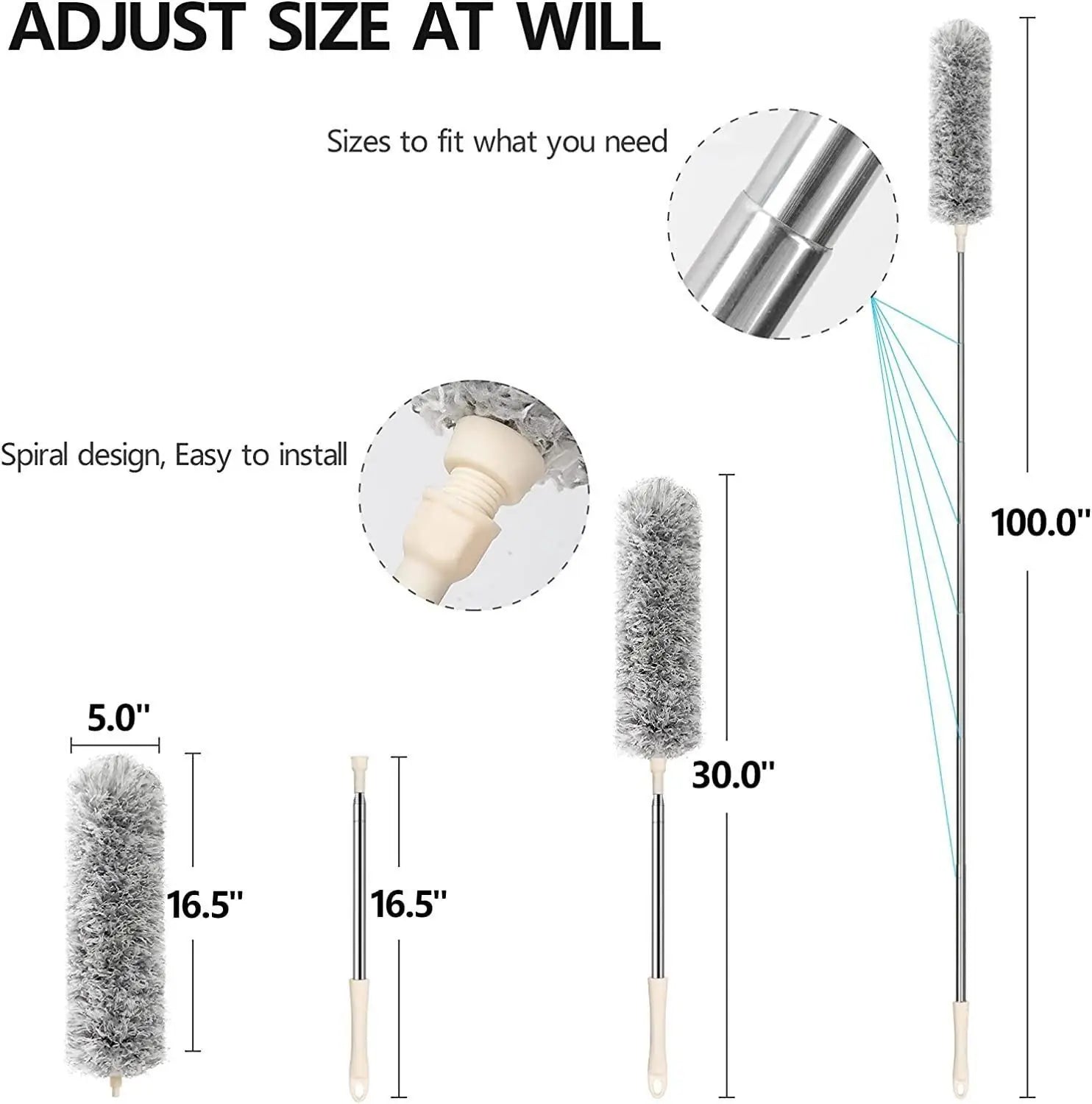 Microfiber Duster with Telescopic Extension Pole | Bendable Long Handle Ceiling Fan, Cobweb & Home Cleaning Duster Brush