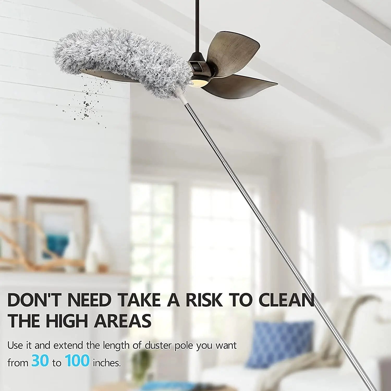Microfiber Duster with Telescopic Extension Pole | Bendable Long Handle Ceiling Fan, Cobweb & Home Cleaning Duster Brush