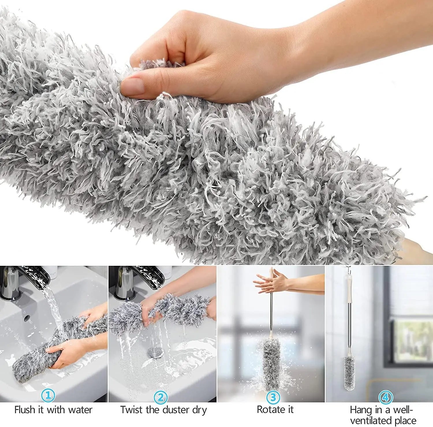 Microfiber Duster with Telescopic Extension Pole | Bendable Long Handle Ceiling Fan, Cobweb & Home Cleaning Duster Brush