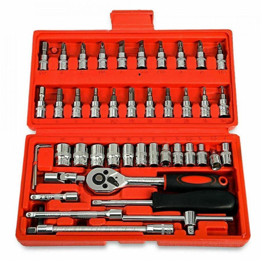 46 in 1 Multi Purpose Combination Socket Tool Kit | Ratchet Wrench Set, Car Bike Repair Tool Box, Socket Set for Home & Garage