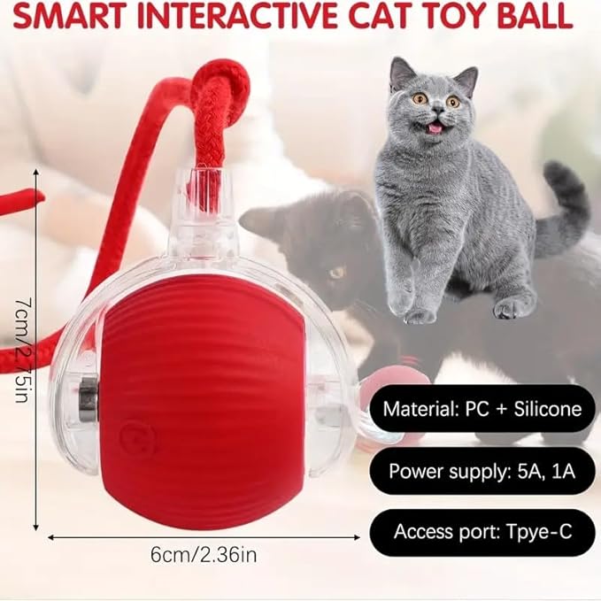 USB Rechargeable Interactive Cat Toy Ball with Tail & Bird Sound | Automatic Rolling Smart Cat Toy for Indoor Cats & Dogs | Chew Ball Pet Exercise Toy | General Store India