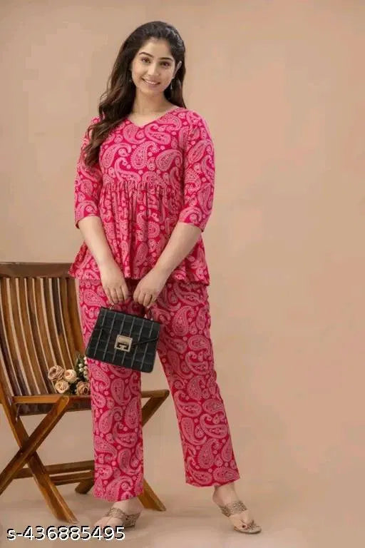 Women’s Printed Co-Ord Set Pink | Stylish Matching Top & Bottom Outfit for Girls & Women | General Store India