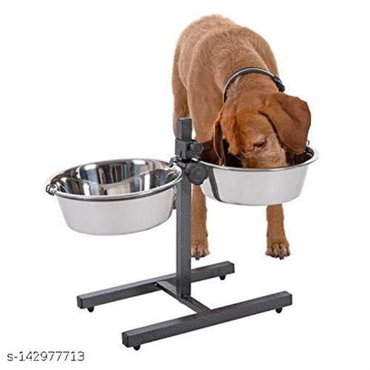 Adjustable Stainless Steel Raised Dog Bowl Stand for Large Dogs | Double Feeding Bowls for Dogs & Pets | Food & Water Feeder