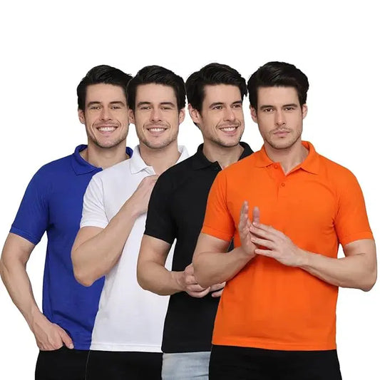 Pack of 4 Men’s Polo Neck T-Shirts Combo | Casual Solid Collar Half Sleeve Cotton Blend T-Shirts for Men | Multicolor Polo T-Shirt Pack