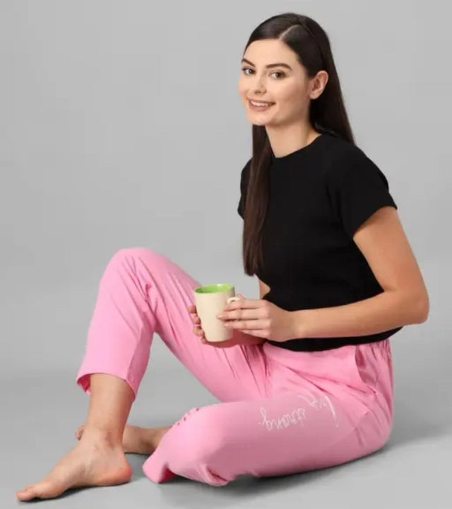 Women Cotton Blend Straight Fit Trouser Pink | Comfortable Casual & Cargo Style Pants | General Store India