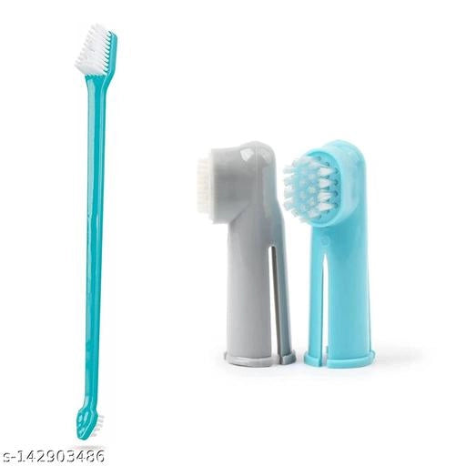 Pet Toothbrush Set for Dogs & Cats (Pack of 2) | ABS Plastic Finger Toothbrush & Long Handle Oral Care Brush for Pets