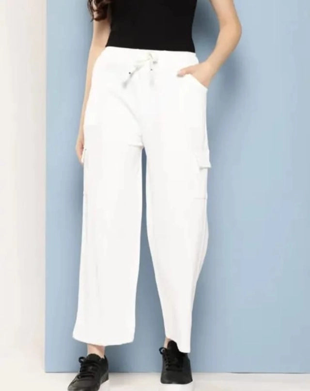Women Cotton Blend Straight Fit Trouser White | Classic Casual & Office Wear Pants | General Store India