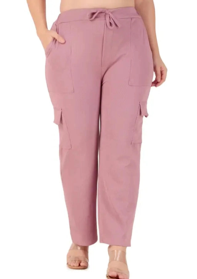 Women Cotton Blend Straight Fit Trouser Peach | Stylish Cargo Pants with Pockets | Casual & Daily Wear | General Store India