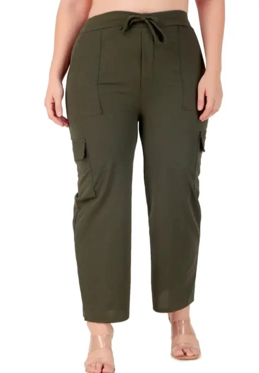 Women Cotton Blend Straight Fit Trouser Olive (Size S) | Comfortable Cargo Style Casual Pants | General Store India