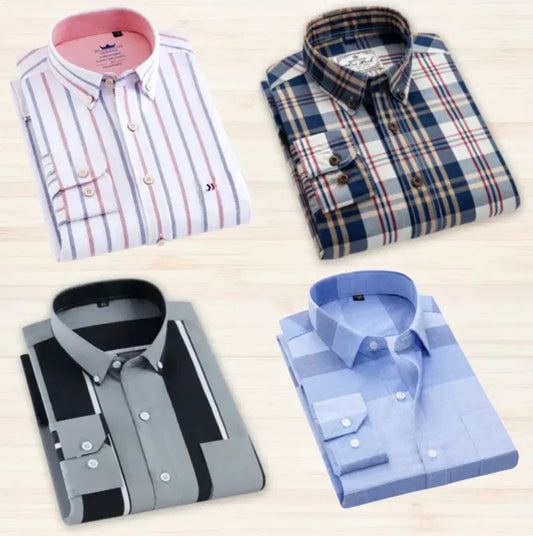 Pack of 4 Men’s Check Shirts Combo | Stylish Casual & Formal Cotton Blend Full Sleeve Checked Shirts for Men | Multicolor Shirt Pack