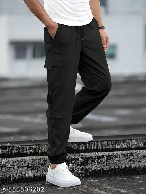 Men’s Cotton Satin Cargo Joggers Pants | Stylish Multi-Pocket Casual Cargos for Men | Regular Fit Elastic Waist Cargo Trousers | General Store India