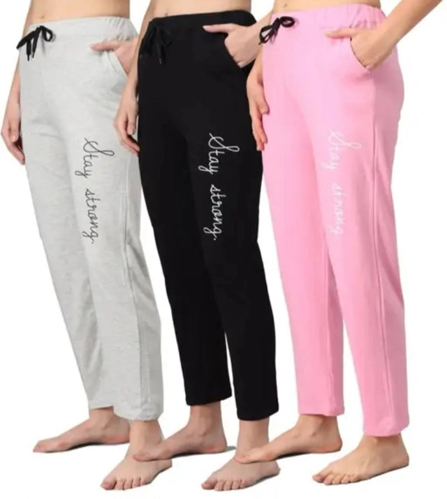 Women Cotton Blend Straight Fit Trouser (Pack of 3) | Multicolor Lounge & Casual Pants | General Store India