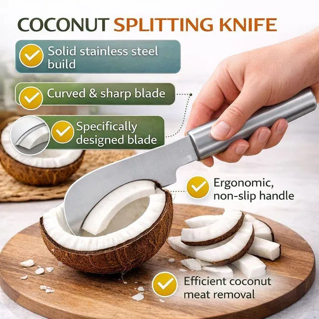 Stainless Steel Coconut Splitter Knife | Coconut Opening Tool | Sharp Coconut Cutter for Easy Coconut Breaking & Meat Removal | General Store India