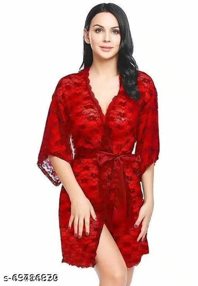 Women Babydoll Nightwear Red (M) | Stylish Lace Lingerie Night Dress | General Store India