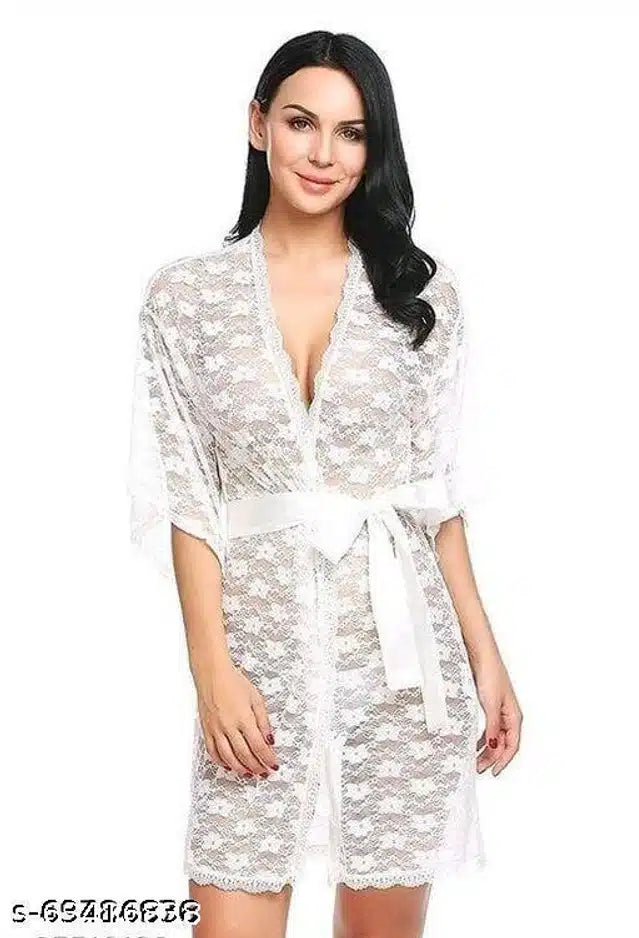 Women Babydoll Nightwear White XXL | Elegant Lace Lingerie Night Dress | General Store India