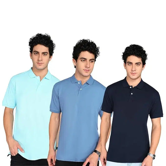 Pack of 3 Men’s Polo Neck T-Shirts Combo | Stylish Solid Color Half Sleeve Cotton Blend Polo T-Shirts for Men | Casual Multicolor Pack
