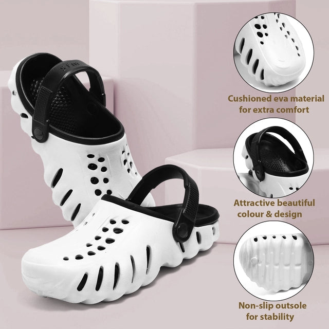 Men’s Black & White Clogs | Lightweight Breathable Slip-On Casual Footwear | General Store India