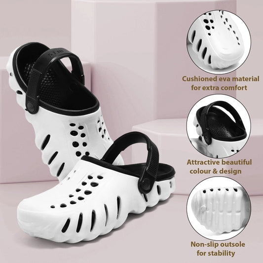 Men’s Black & White Clogs | Lightweight Breathable Slip-On Casual Footwear | General Store India