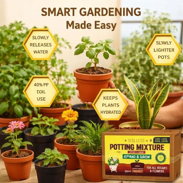 4-in-1 Soil Less Potting Mixture for Plants | Cocopeat, Vermiculite, Neem Khad & Organic Plant Food (Pack of 4) | Home Gardening Potting Mix | General Store India