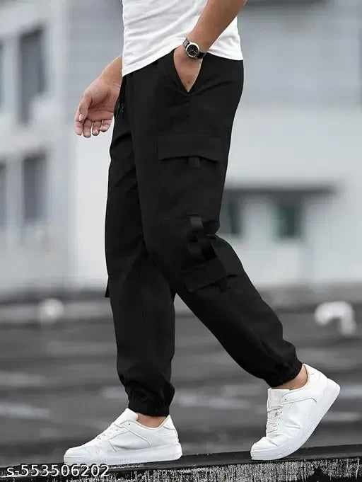 Men’s Cotton Satin Cargo Joggers Pants | Stylish Multi-Pocket Casual Cargos for Men | Regular Fit Elastic Waist Cargo Trousers | General Store India