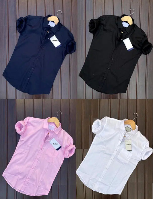 Pack of 4 Men’s Plain Casual Shirts Combo | Solid Color Cotton Blend Half Sleeve Stylish Shirts for Men | Multicolor Fashion Shirt Pack