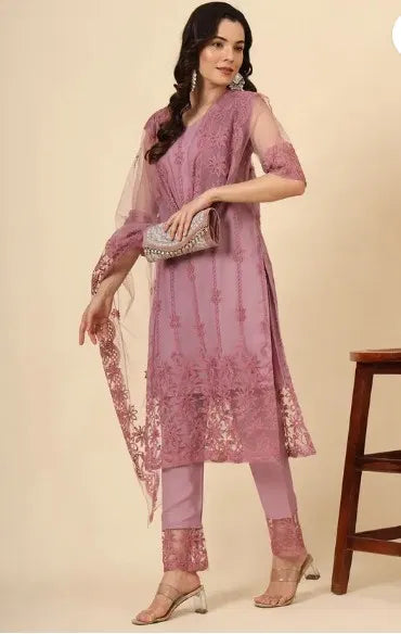 Women Pink Kurta Set with Dupatta & Bottomwear | Embroidered Ethnic Suit Set | General Store India