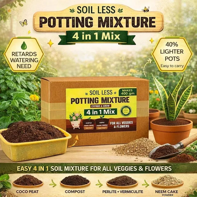 4-in-1 Soil Less Potting Mixture for Plants | Cocopeat, Vermiculite, Neem Khad & Organic Plant Food (Pack of 4) | Home Gardening Potting Mix | General Store India