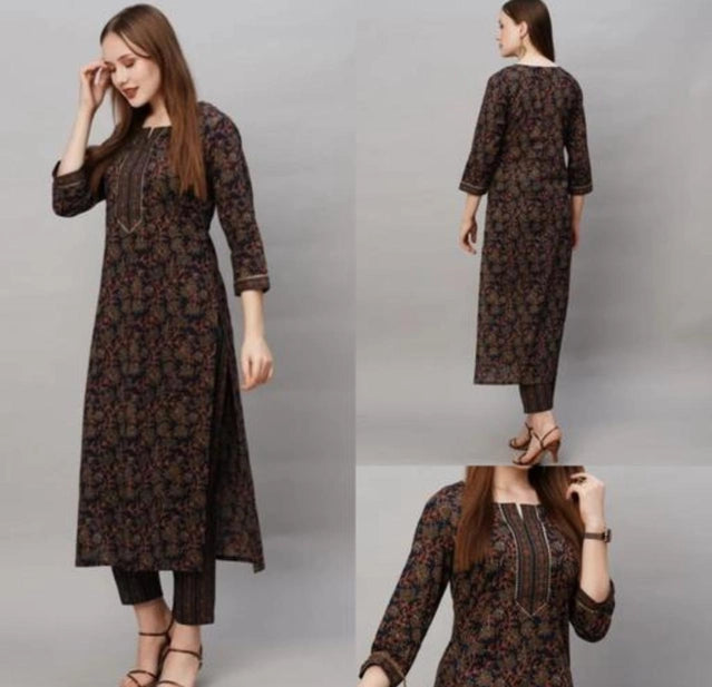 Cotton Blend Printed Kurti with Pant for Women | Multicolor Ethnic Kurti Set | Comfortable Daily Wear | General Store India