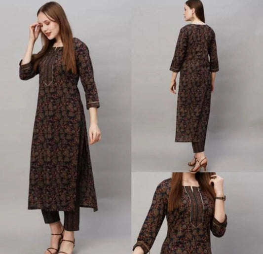 Cotton Blend Printed Kurti with Pant for Women | Multicolor Ethnic Kurti Set | Comfortable Daily Wear | General Store India