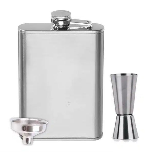 Stainless Steel Pocket Hip Flask with Funnel & Peg Measure | Silver Portable Flask Set | General Store India
