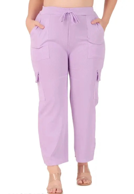 Women Cotton Blend Straight Fit Trouser Purple | Stylish Casual & Cargo Style Pants | General Store India