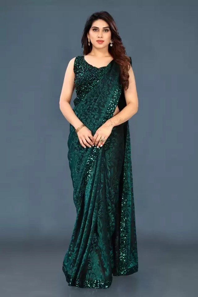 Lycra Blend Solid Saree for Women (6.3m) | Navy Blue, Black, Maroon, Bottle Green Stretchable Saree | General Store India