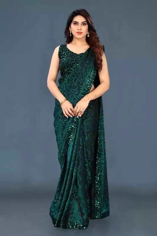 Lycra Blend Solid Saree for Women (6.3m) | Navy Blue, Black, Maroon, Bottle Green Stretchable Saree | General Store India