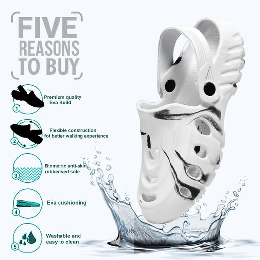 Men’s White & Black Clogs | Lightweight Comfortable Slip-On Casual Footwear | General Store India