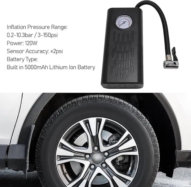 Portable Cordless Air Compressor for Tires | Wireless Tyre Inflator Pump with Pressure Gauge for Car, Bike, Bicycle & Emergency Use | General Store India