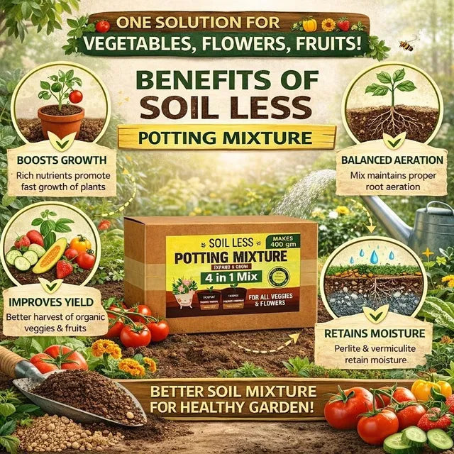 4-in-1 Soil Less Potting Mixture for Plants | Cocopeat, Vermiculite, Neem Khad & Organic Plant Food (Pack of 4) | Home Gardening Potting Mix | General Store India